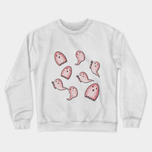 Pink Ghost Cute Spooky Hoodie Crewneck Sweatshirt by Fifi Art